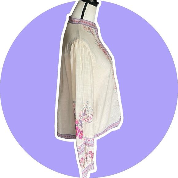 Anthropologie Let Me Be Letmebe Long Sleeve Cream Boho Pastel Cotton Blouse S - Picture 7 of 10
